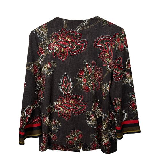 Bob Mackie Full Zip Cardigan Womens Medium Jacket Dark Floral Gold Tone Accents - Picture 3 of 6